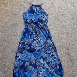 Thalia Sodi Hi-Low Dress Sz S Blue Sleeveless, Golden Chain